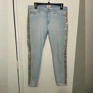 Hudson Light Wash Luna Cropped Super Skinny Silver Sequined Jeans Womens Size 32